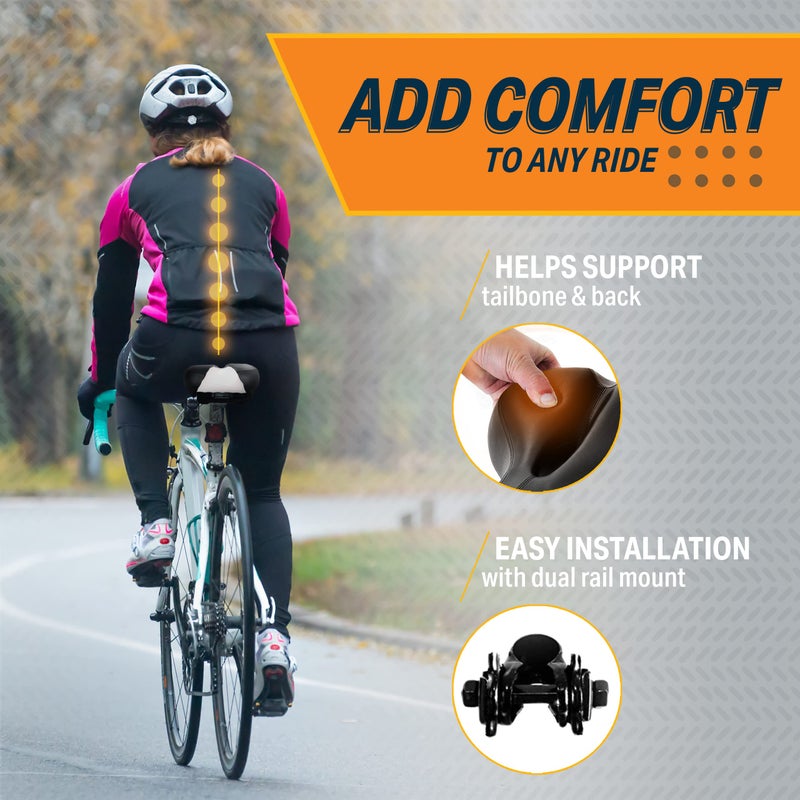 Bikeroo Comfort Saddle for Women & Men - Universal Fit Indoor & Outdoor Bicycles - Center Cutaway for Weight Distribution, Prostate Pressure Relief - Memory Foam - White - Image 3
